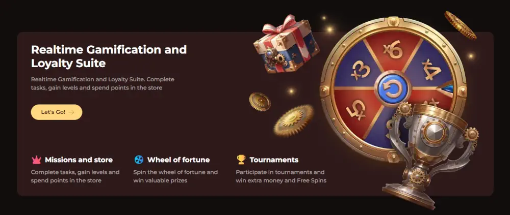 Vinci Spin πραγματική σουίτα παιχνιδιών με gamification που περιλαμβάνει τροχό της τύχης και επιβραβεύσεις πιστότητας